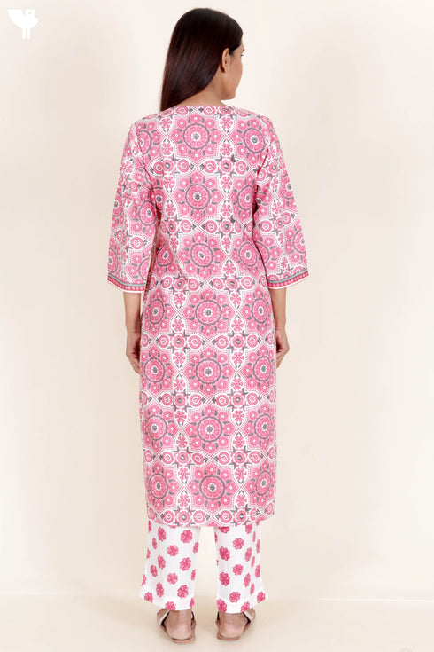 Bizzy Lizzy Kurta Pant Set With Kota Dupatta In Block Print